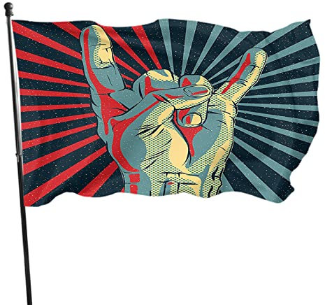 Musik-Flagge, 90 x 150 cm, Rock'n'Roll-Geste, Liebe, rot, grün, schwarz gestreift, Outdoor-Flaggen, große Willkommens-Hof-Banner, Hausgarten, Hof, Rasendekoration