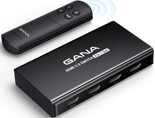 Commutateur HDMI GANA 3 Entrées 1 Sortie 4K @ 60 Hz - Switch Avec Télécommande, Splitter 2.0 en Aluminium Compatible Xbox, PS5/4/3 - Noir
