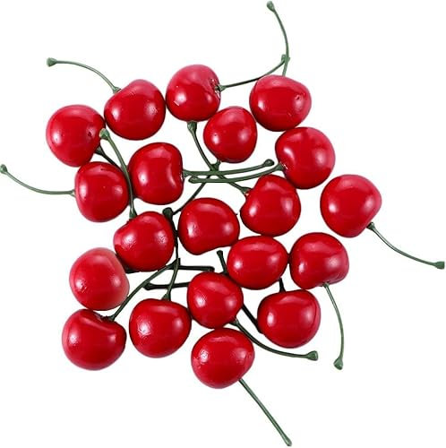 baolaili 20 Stück rote künstliche Kirschen, künstliche Früchte Dekor Simulation Kirsche Modell lebensechte Frucht Kirsche Ornament, Home Küche Party Dekoration Schreibtisch Ornament Fotografie