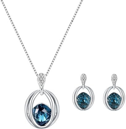 FDEETY Oval Kristall Schmuckset Halskette Ohrringe Silber Anhänger Elegant Damen Schmuck Klassisch Zeitlos