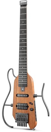 Donner HUSH-X Electric Guitar Kit - Featherlight and Quiet Performance Headless Guitar for Travel and Practice, Mahogany Solid Body with One-Second Assemble Frames, Gig Bag, All Accessories, Natural