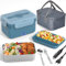 Vabaso 100W Elektrische Lunchbox Erwachsene, Thermo Lunchbox mit Besteck und Isolierter Lunchbeutel, 12 24 230V, Auslaufsicherer, 1.8 L Großbehälter, Brotdose mit Fächern für Auto, LKW, Zuhause, Blau