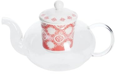 Teiera con Infusore con Rete Metallica per Tè e Tisane Calde - Teiera con Infusore Ideale per l'Inverno, in Ceramica, 7L, Bianco e Rosso