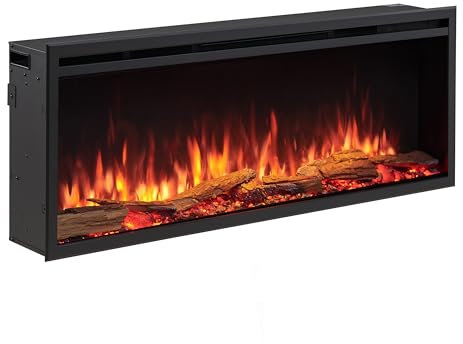 FLAMME 50’’/127cm Castello Platinum Smart Inset Media Wall Electric Fireplace Compatible with Alexa and Google Assistant Deep Fuel Bed Perfect for Media Wall