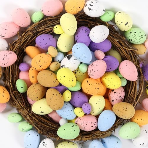 YouYuer Styroporeier Bunt,100PCS Schaum Ostereier Mini Styropor Osterdeko Ostereier Künstlich Kunststoffeier für Ostern Dekorationen Tisch Ornamente Schaufensterdeko