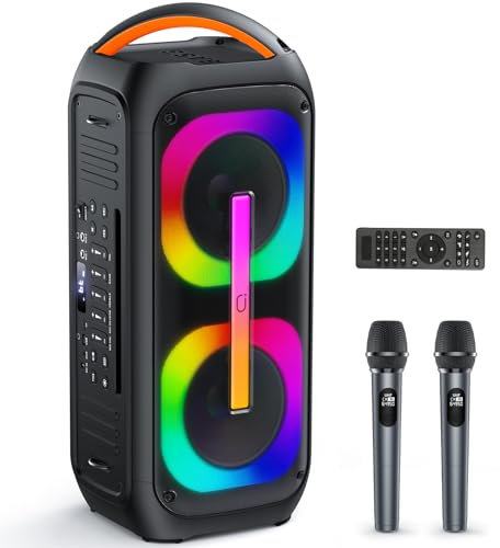 JAUYXIAN Karaoke Maschine mit 2 Mikrofones, großer Tragbaren Bluetooth Lautsprecher mit RGB-Licht, Karaoke Anlage für Karaoke, Hausparty, PA-System für Erwachsene Partybox Unterstützt TF/USB, AUX,Rec