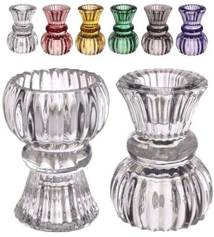 NaDeco Wendbarer Kerzenhalter aus Glas, Größe Ø6 x H.8 | Duo-Kerzenhalter für Stabkerzen 2cm und 4cm | Kerzenständer | Kerzenhalter für Ihre Tischdekoration zur Hochzeit, Farbe:Glasklar