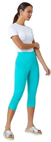 Roman Originals Cropped Trousers for Women UK Ladies Capri Leggings Summer Pants Short Crop Stretch 3/4 Length Three Quarter Pedal Pusher Clothes Elasticated Bengaline - Teal - Size 20