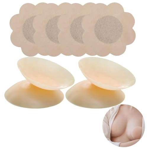 4 Paires Cache-tétons adhésifs Protège-tétons Réutilisables en Silicone Doux Auto-adhésif Ronde Nipple Cover(7.5cm)+Breast Petals Stickers Cache Tetons Femme Couvre Seins Mamelons Invisibles étanches