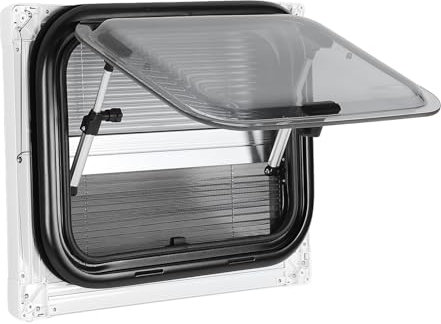 SIXRUN Ventana RV de 17,2x13,2 Pulgadas, Ventana de Cristal Acrílico a Prueba de Rayos con Pantalla y Parasol para Caravana, Remolque, Autocaravana, Ventana RV