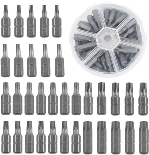 25 mm Bit Set Torx 34 Tlg, 1/4 Sechseckiger Griff Antrieb Werkzeug, Bitsatz für Akkuschrauber, Torx Bit Set S2 Stahl Vernickeln der Oberfläche, Bitset für Hand und Elektroschrauber