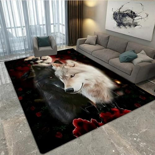 Schlafzimmerteppich 3D-Druck Wolf-Traumfänger Mit Tiermotiv 80 X 120 Cm - Rutschfester Bodenmatten-Teppich Für Innentüren - Weicher Griff - Polyesterfaser - Leicht Zu Reinigen - Geeignet Für E -7K2H8R
