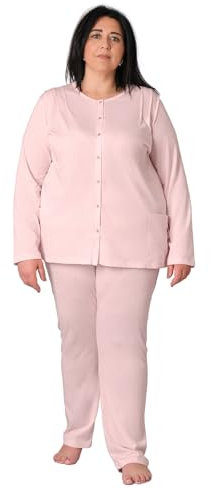 FERRUCCI COMFORT Pigiama da Donna Oversize Taglie Conformate Comode, Taglia Forte, 100% Cotone, Comodo e Traspirante (IT, Testo, 5XL, Plus, Regular, Rosa)