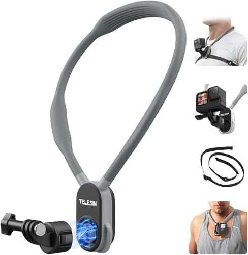 TELESIN Quick Release Magnetic Neck Mount with Brust Strap for GoPro Hero 13 12 11 MAX DJI Osmo Action 4/3/2 Pocket 3 Insta360, POV Action Camera Neck Mount Vlog Accessories - MAX Size
