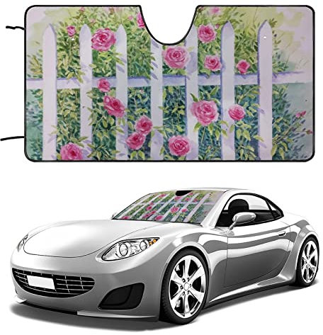 Parasol para Coche, Parasol para Coche, Rosas de The Fence, Protector de Visera Solar para Coche, Bloqueador Solar Plegable para Ventana Delantera, automóvil, SUV, camión