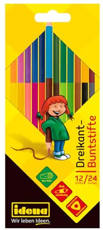 Idena 20163 - Dreikant-Buntstifte DUO, 12 Farbstifte mit 24 strahlenden Farben im Kartonetui, zum Malen, Zeichnen, Schreiben und Kolorieren, Malstifte in ergonomischer Dreiecksform