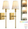 AOLALA Battery Wall Sconces Sets of 2, Classic Brushed Brass Sconces Wall Lighting,Hardwired Bathroom Vanity Light Fixture with Fabric Shade for Bedroom Living Room
