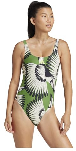 adidas Damen x Farm 3-Stripes Swimsuit Bademode, CREGRN/BOPINK, 44