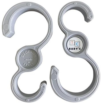 TC BABY'S - Ganci per Passeggino, Accessori Neonato, Porta Borse, Universali, Antiscivolo, Appendi Giochi (Grigio)