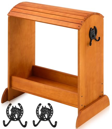 Threehoney Sattelständer aus Kiefernholz, 76,2 x 65 x 30,5 cm, Pferde-Sattelständer für Westernsättel und Pferdezaumzeug, robuste Zaumzeugaufbewahrung, Zubehör mit 2 Haken (normal, Walnuss)
