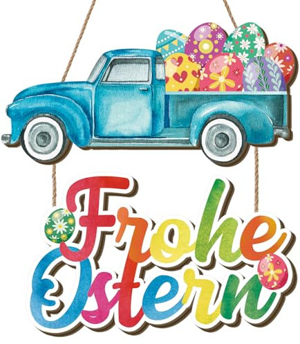 HPNIUB Auto Frohe Ostern Hängedeko Türschild Willkommen Ostern Deko Holzschild Ostern zum Aufhängen für Haustür Willkommen Holz mit Buntes Türdeko Osterdeko Holz Türdeko Zum Aufhängen