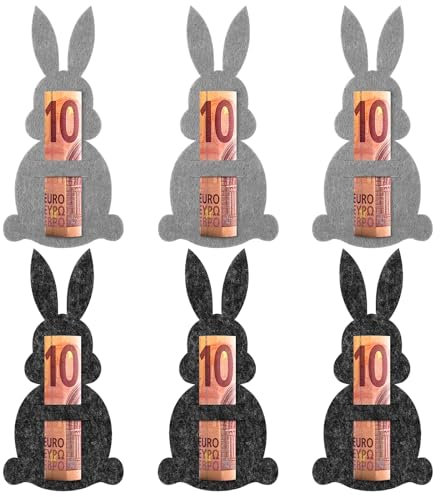 Hestya Ostern Geldgeschenke Set mit 6 Osterhasen Filzdekorationen Geldgeschenk Verpackung für Ostern Hasen aus Filz Ostern Geschenk Lustige Osterdekoration zum Verschenken für Geld(Grau)