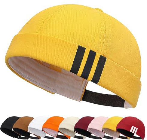Enwokran Brimless Docker Cap Baumwolle Verstellbar Beanie UV-Schutz Seemannsmütze Hafenmütze Street Casual Matrosenmütze Schädeldecke Mütze (Gelb)