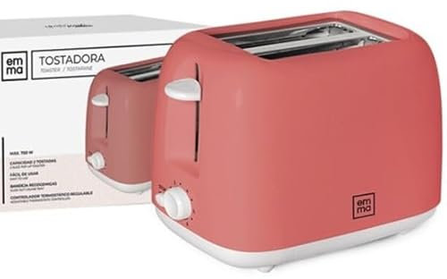 Tostadora EMMA - Envío 24h - 2 Ranuras - Bajo Consumo, Alto Rendimiento de Electrodomésticos - Controlador Termostático - Antiatasco - Bandeja Recogemigas - Hogar y Hostelería (Rosa Coral)