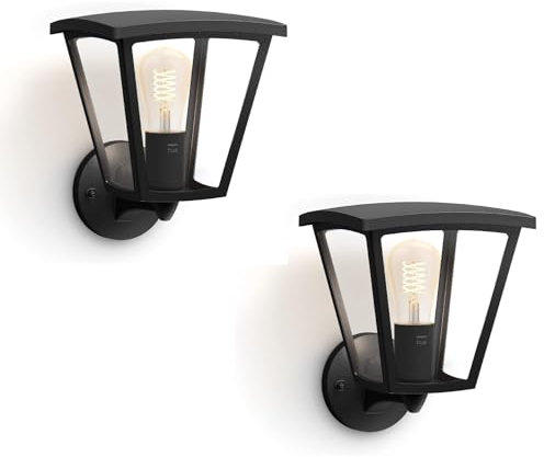 Philips Hue White Inara Wandleuchte Outdoor 2er Pack, schwarz 550lm, warmweißes Licht, dimmbar, steuerbar via App, kompatibel mit Amazon Alexa (Echo, Echo Dot)