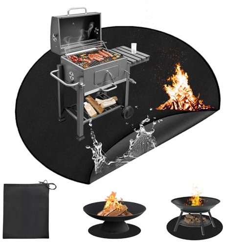 Rund Feuerfeste Unterlage, 97x97cm Feuerschutzmatte, 1093°C Feuerschalenmatte, 3 Schicht Außenbereich Hitzeschutzmatte Grillmatte Bodenschutz, Wasserdicht Faltbare Feuerschutzmatte für Boden, Deck