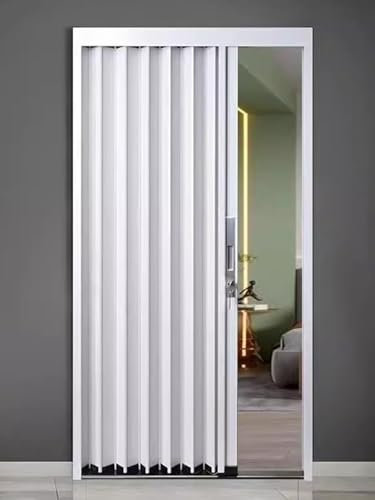 Puerta de ducha plegable de aluminio, impermeable, para exteriores, puerta corredera blanca de 56 x 80 pulgadas, diseño de ahorro de espacio para uso en interiores y exteriores