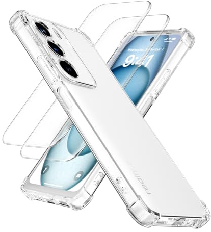XINYEXIN Funda para Realme C71 4G / Realme P3 Lite con 2 Piezas Protectores de Pantalla Cristal Templado – Carcasa Transparente Flexible TPU con Esquinas Airbag, Antideslizante