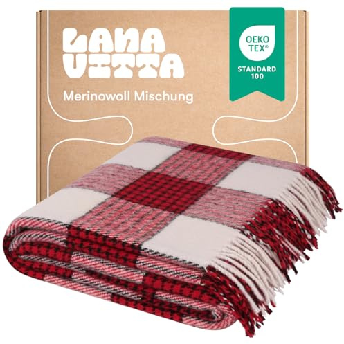 Lanavitta – Halbwolldecke „Veronika“ – Tagesdecke & Bettüberwurf – Couchüberwurf, Sofadecke, Couchdecke, Sesseldecke – 20% Wolle, 80% Polyester – Weicher & Langlebiger Plaid – Rot – 140х200 cm