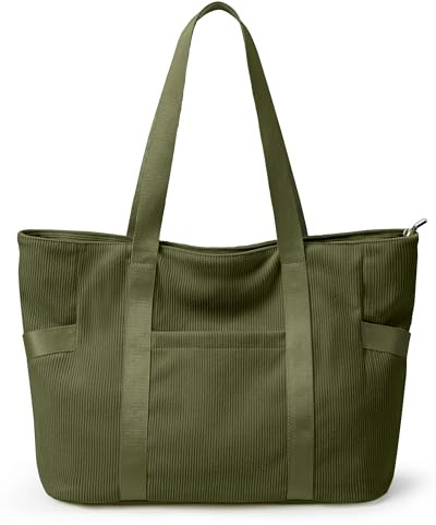 KALIDI Groß Shopper Tasche Damen mit Laptopfach Arbeitstasche Schule Büro | Mehreren Taschen Cord Reißverschluss Wasserdicht Fächern Leicht 15.6 Zoll Laptop Arbeitstasche Laptoptasche Business Uni Work
