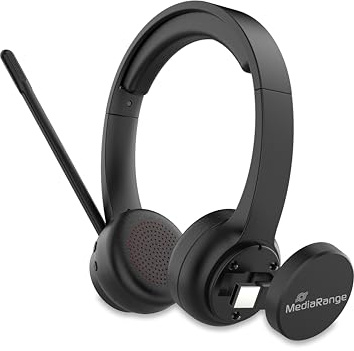 MediaRange Stereo-Headset Bluetooth, ENC, Schwarz | Mikrofon | Bedientasten | 400mAh Akku