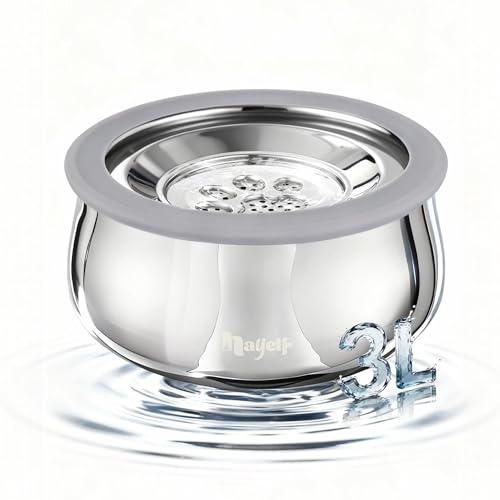 Nayelf 3L Wassernapf Hund ohne Sabbern, Doppelwandige Edelstahl Trinknapf Hunde, Anti Schlabber Hundenapf mit Rutschfester Boden, Auslaufsicher, Spülmaschinenfest (3L)