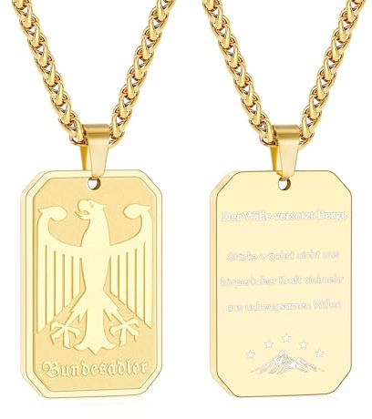 Cheria Deutsche Adler Kette Herren, 316L Edelstahl Bundesadler Halskette Herren Schwarz/Silber/Gold mit Gravur, Männer Patriotischer Schmuck, Geschenke für ihn 60cm