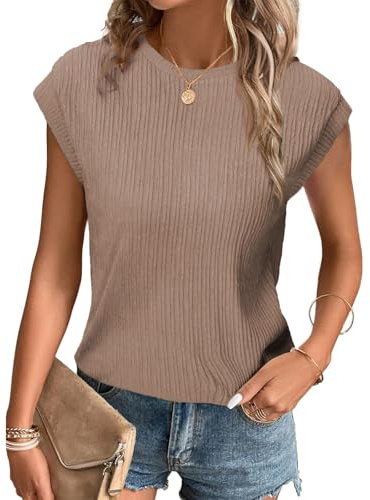 Tanmolo T-Shirt Damen Sommer Oberteil Rundhals Basic Khaki, M