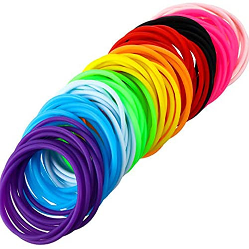 Élastiques Cheveux Silicone Lot 100 Attaches Multicolores Sans Noeud | Silicone, Sans accroc, 100 pièces, 6 mm, 2,5 mm, Coiffure enfant, Pour -couettes