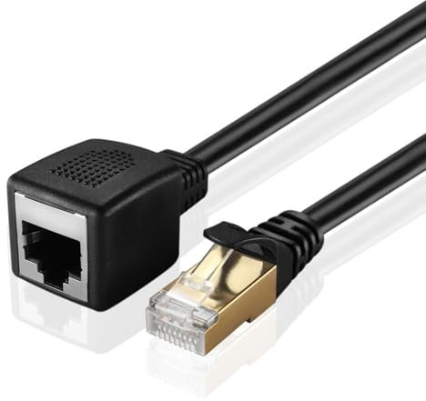 TNP Ethernet Kabel Lan Netzwerkkabel, RJ45 Buchse auf Stecker, Internet Verlängerungskabel Adapter Patchkabel Kabel für Switch Router Netzwerk Gigabit Cat7 Cat6 Cat5e Cat5 Schwarz 0,9M