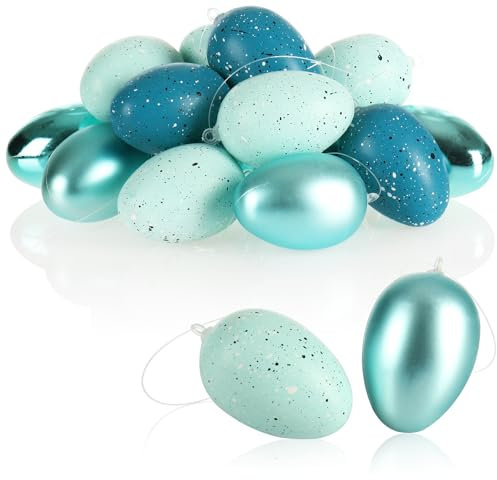 com-four® 18x Ostereier zum Aufhängen - gesprenkelte Osterdeko in tollen Farben - Deko Ostereier - Größe: 7 cm (018 Stück - türkis)