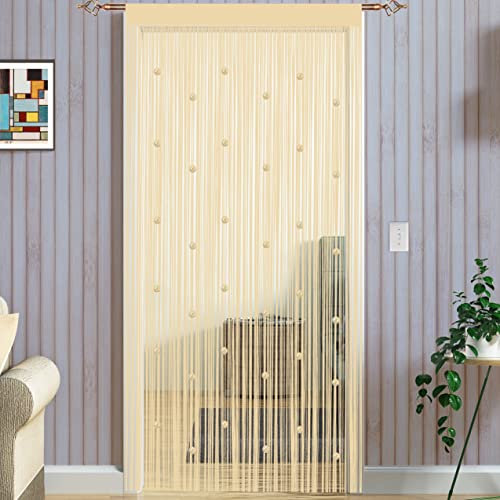 Taiyuhomes Rideau De Porte en Perles Rideau Anti Mouches pour Porte Exterieur Moustiquaire Rideaux Rideau Anti Mouche Exterieur Cloison De Séparation De Pièces 90x200cm Beige