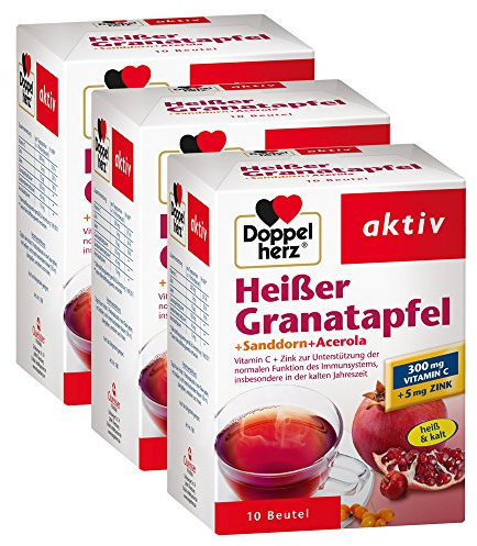 Doppelherz Heißer Granatapfel mit Vitamin C – Zur Unterstützung der normalen Funktion des Immunsystems – Plus Sanddorn und Acerola – 3 x 10 Beutel