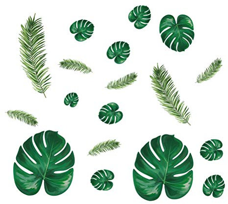 Feuilles de Palmier Vertes Stickers muraux tropicaux Stickers muraux Palmiers imperméables pour décoration de Salon du Meuble à Chaussures (Vert)