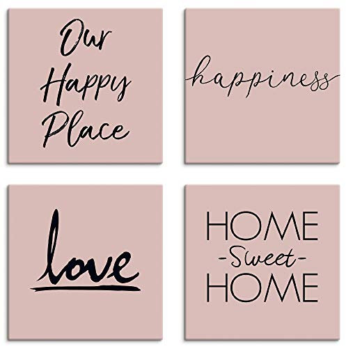 ARTLAND Wanddeko Leinwand Bilder Set 4tlg. je 20x20 cm Quadratisch Bilder mit Sprüchen Liebe Zuhause J4KK