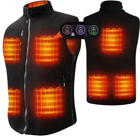 ARRIS Heated Vest for Men, Size Adjustable 7.4V Battery Powered Electric Body Warm Gilets 8 Heating Panels for Hiking Camping Fishing Black