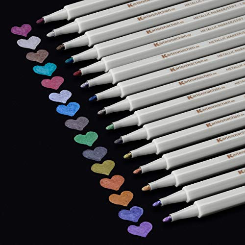 Metallic Marker Stifte 15 Farben Set 1 mm Spitze mit Etui DIY für Karten Hochzeit Gästebuch und Fotoalbum