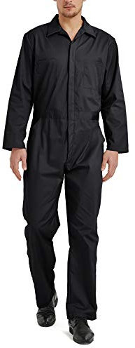 TopTie Herren Overall Schwarz Arbeitsoverall mit Druckknöpfe und vorne Reißverschluss Boilersuit Herren Arbeitskleidung- M