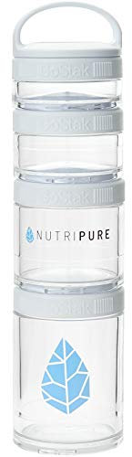 Nutripure | Pilulier Voyage Go Stak Starter 4Pak BlenderBottle | Poudres, Gélules, Collations Pré/Post Entraînement | 4 Compartiments Empilables : 40, 60, 100, 150 ml | Fabriqué en France