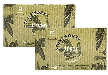 Grab Green Stoneworks Trocknerblätter, 160 Blatt, Olivenblattduft, pflanzliche und mineralische Basis, weicht Stoffe auf, reduziert statische Haftung und Falten, erfrischt Kleidung